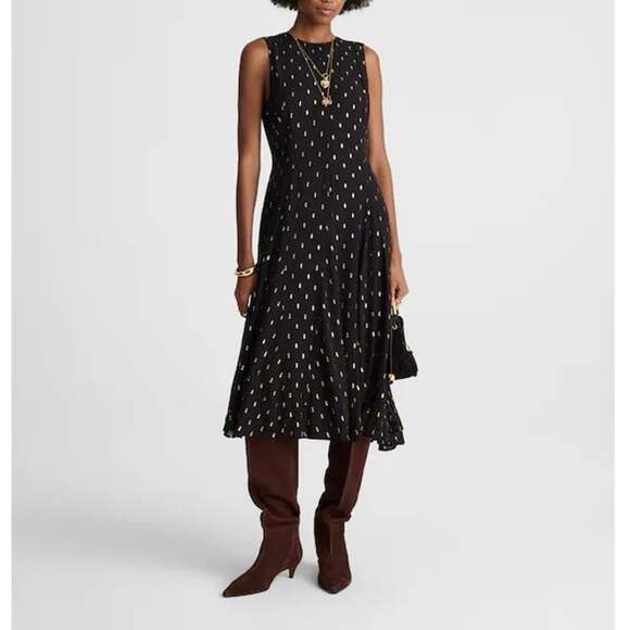 Madewell Dresses & Skirts - NWOT Madewell Sleeveless Flared Metallic Dot Midi Dress Crinkle Viscose Size 10